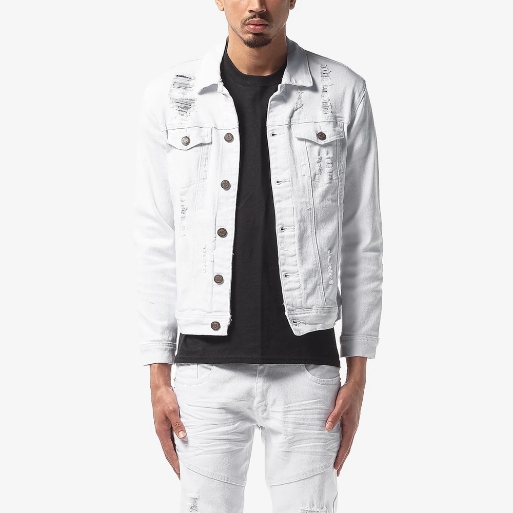 Copper Rivet White Denim Jacket
